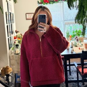 Aerie Deep Red Sherpa Pullover